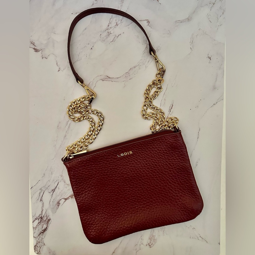 LODIS Merlot Goldtone Chain And Leather Medium Casual Crossbody Bag